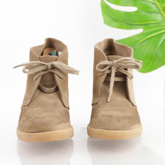 J Crew Womens McAllister Boots Size 7 Tan Suede Lace Up Wedge Heel Desert Bootie - Picture 2 of 12